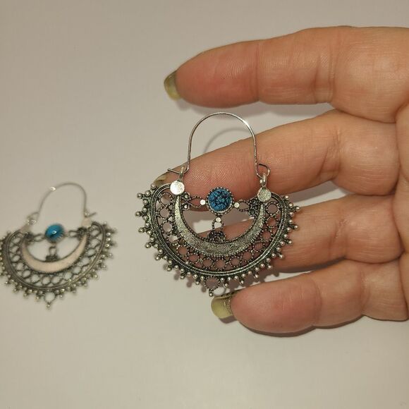Boho Silver Dangle Earrings - Picture 3 of 6